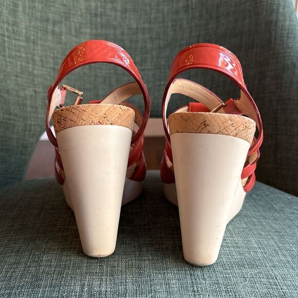 Coach Fran Wedge Ankle Strap Sandals Women sz 7 orange platform patient leather - Picture 5 of 9